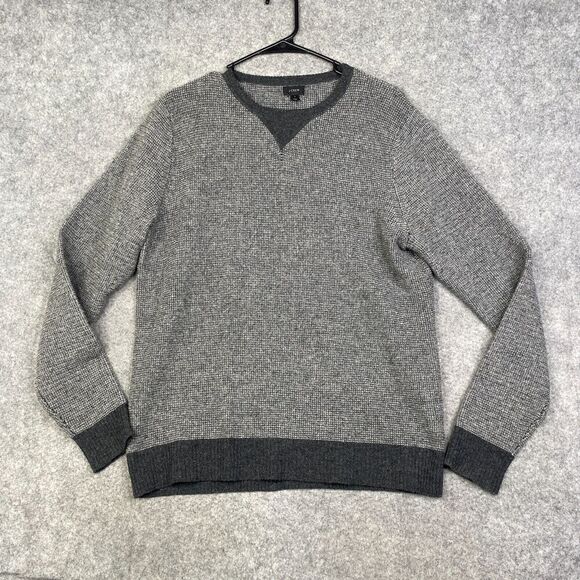 J. Crew Men Sweater M Gray Contrast Hem Pullover Knit Textured Preppy Golf - Picture 1 of 9